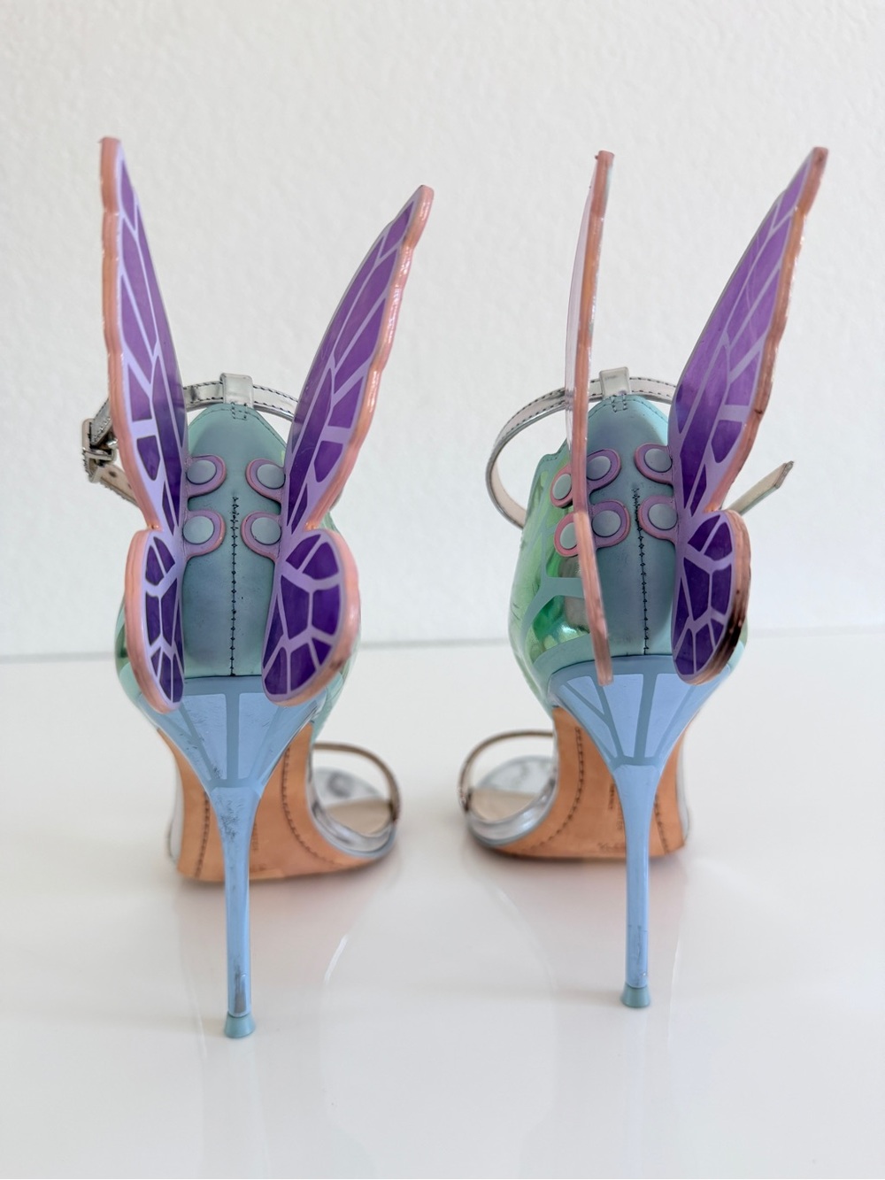 Sophia Webster Silver Heels with Pink & Purple Butterfly Wings - Picture 4 of 15